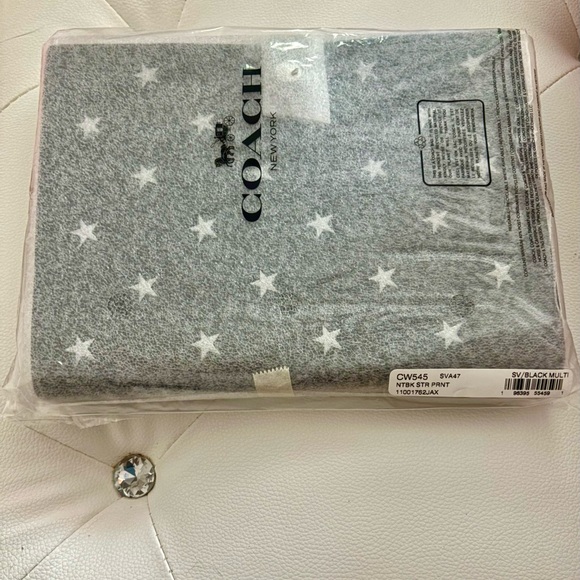 Coach Notebook with Star Print Silver Black Multi Refined  NEW Coach Silver Star Studded Refined Smooth Leather Black Notebook Journal